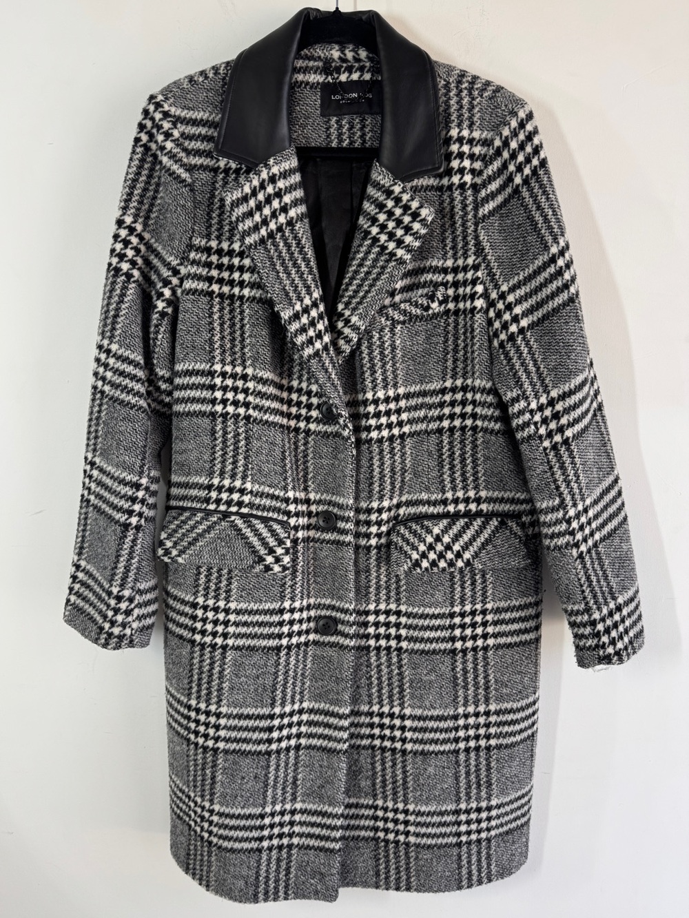 London Fog Plaid Wool Blend Coat Gray Black Small Classic Fall Winter Academia